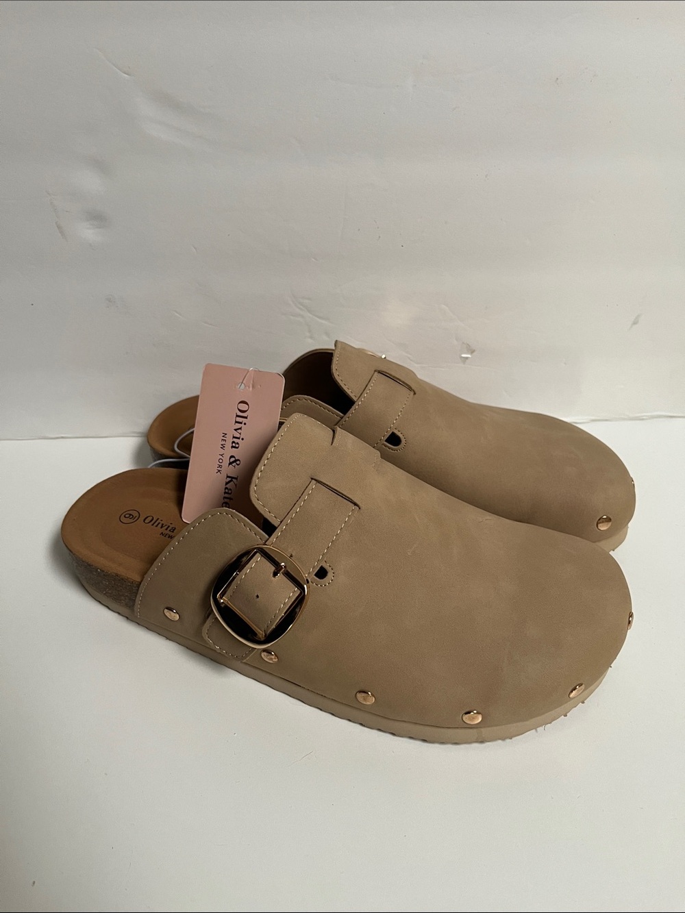 Olivia & Kate Women's Tan Slip-On Clogs with Buckle